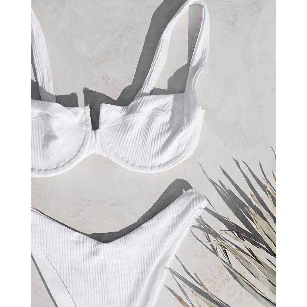 NEW L*SPACE pointelle rib camellia bikini top in white - Picture 2 of 5